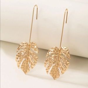 Gold Monstera Leaf Drop Earrings